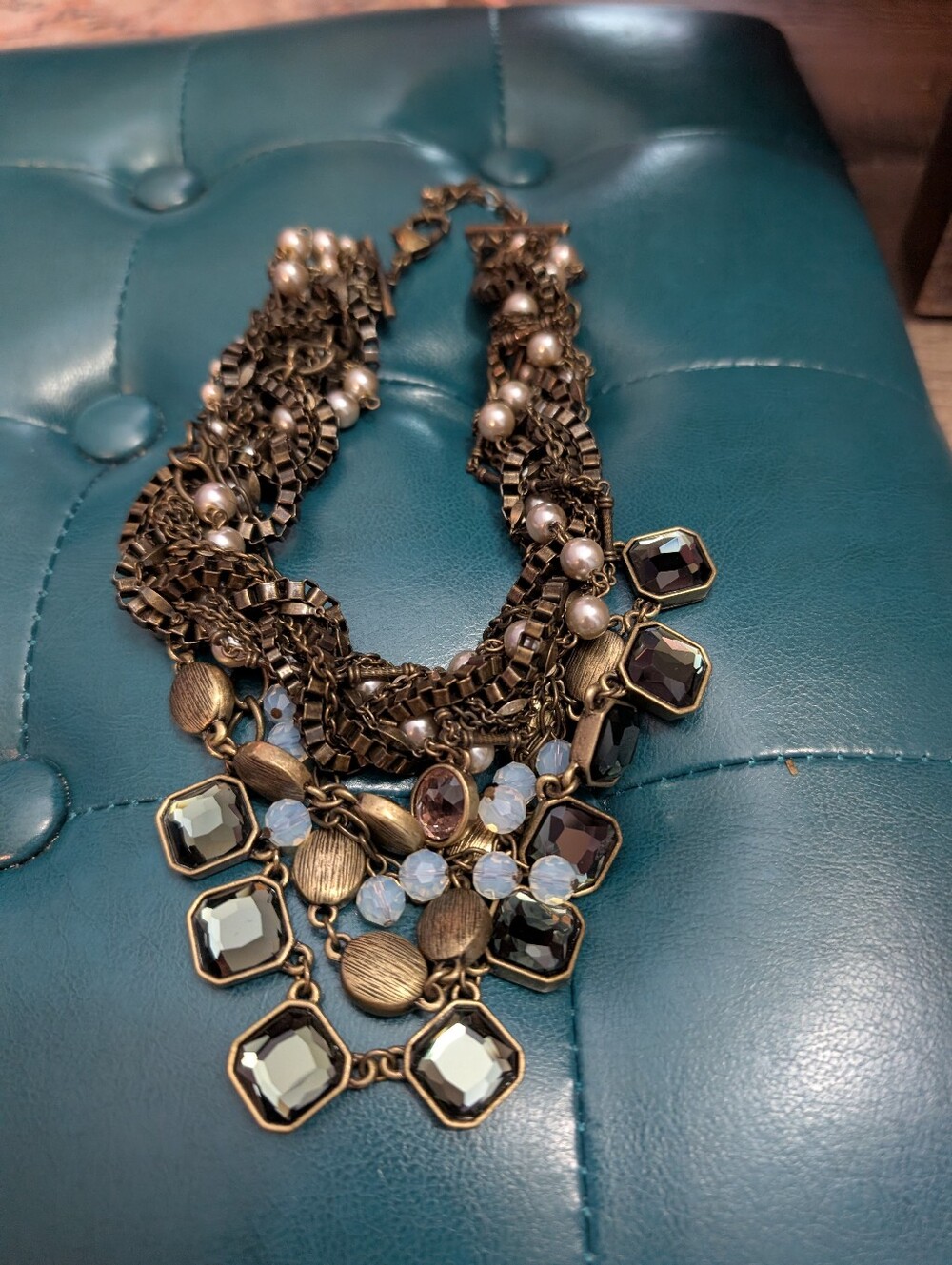 Chloe + Isabel Antique Gold Multi-Strand Necklace with Smoky and Pearl Accents
